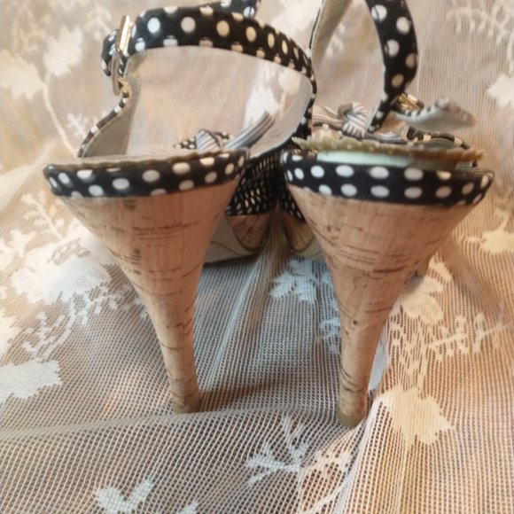 Rampage black white dot fabric platform stiletto sling back peep toe sz … - Picture 2 of 5